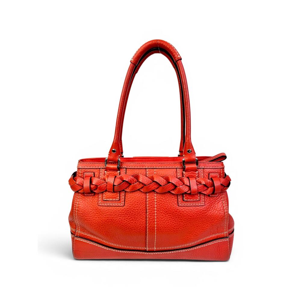 Vintage Coach Hamptons Braided Pebbled Leather Shoulder Bag W/ Red Tassel - Picture 5 of 16